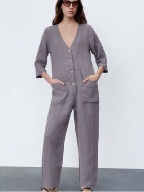 Zara Gray Lillian 100%Linen Button Front
Minimalist Women’s Jumpsuit NWOT S